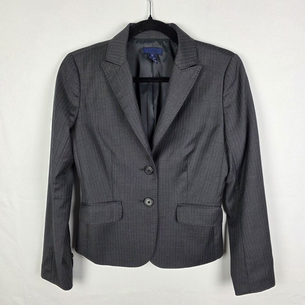 J.Crew Blazer Super 120's Wool Pin Stripe Jacket Top Size 2 Gray Academia Office